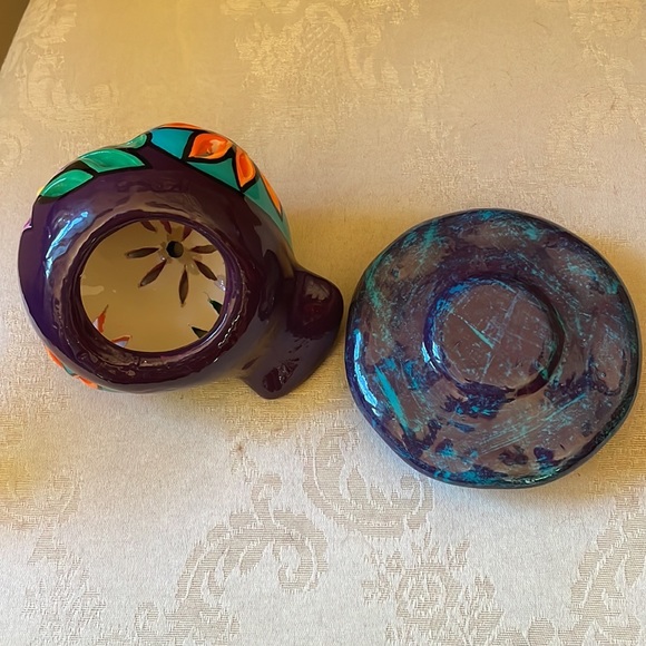 Hand painted ceramic purple dove, bird fairy light, tea light candle holder - Picture 9 of 12